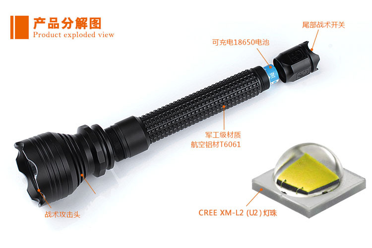 巡邏搜尋手電筒 Nitesun S18黑色加長筒強光遠射五檔照明夜晚巡查廠家批發